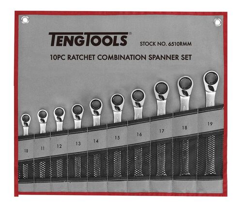 TENG 6510RMM 10 PC 10-19MM RATCHET COMBINATION SPANNER SET