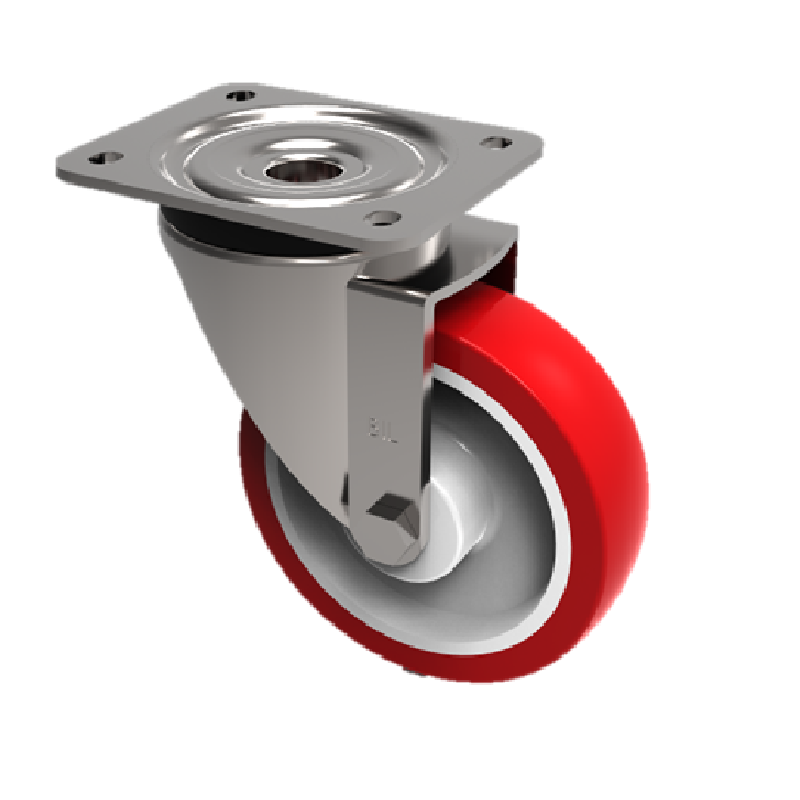 RED URENHANE SWIVEL PLATE CASTOR STAINLESS 100MM