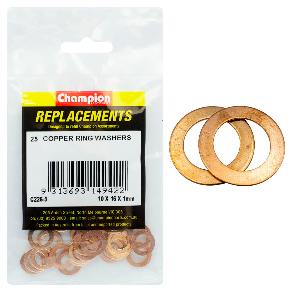 C226-5 COPPER WASHERS 10 X 16 X 1MM PACK 25