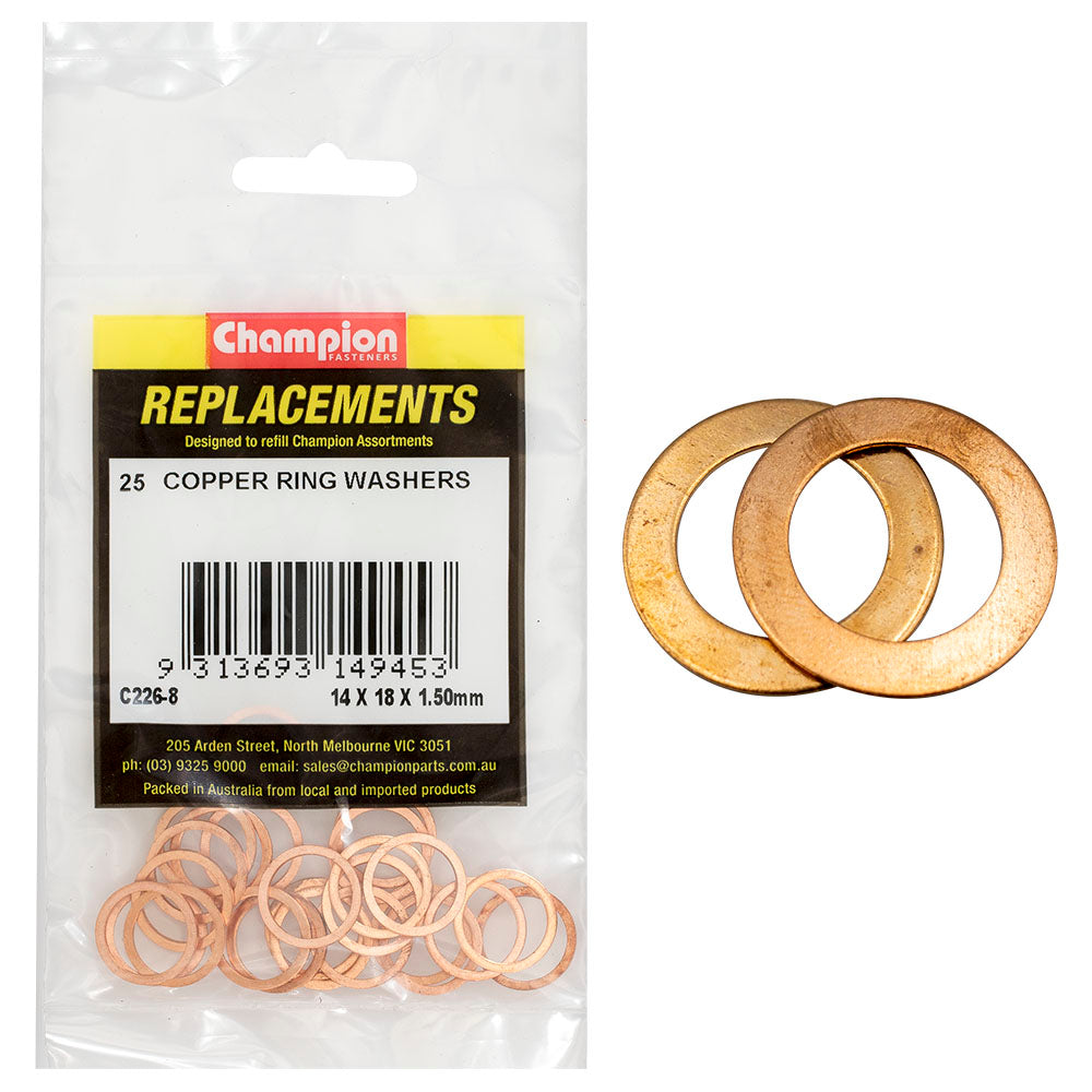 C226-8 COPPER WASHERS 14 X 18 X 1.5MM PACK 25