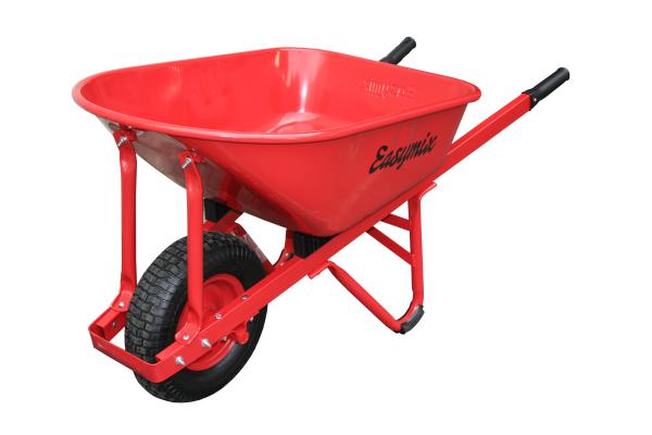 RED TRADIE WHEELBARROW - STEEL TUB 100L PNEUMATIC WHEEL