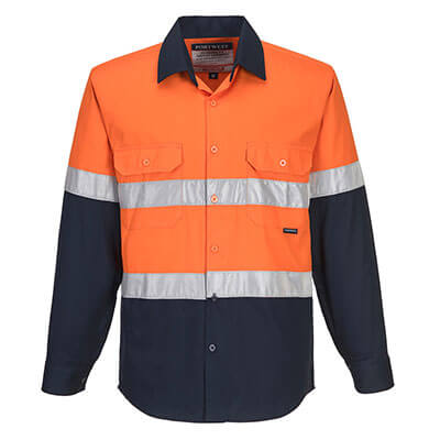 INDUSTRIAL LONG SLEEVE D/N SHIRT ORANGE/NAVY LARGE