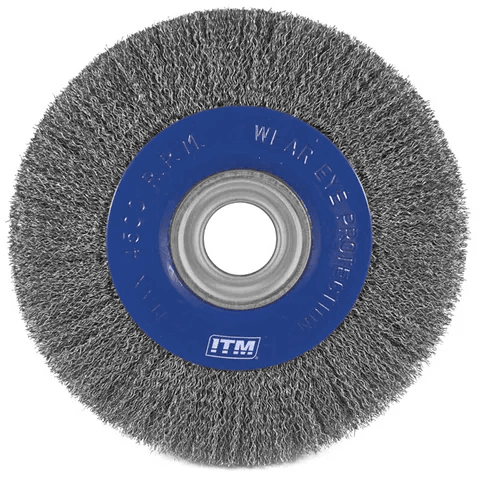 ITM CRIMP WIRE WHEEL BRUSH STEEL 200MM X 20MM, MULTI BORE